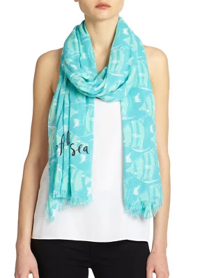  NUEVO Kate Spade New York Nisbet Azul Rayas Pez Bufanda 80x30 $128 Foto 1 de 4