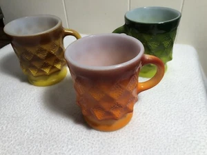 (3)VTG Anchor Hocking Fire King Orange/Yellow/Green Ombre Coffee Cups Diamond - Picture 1 of 21
