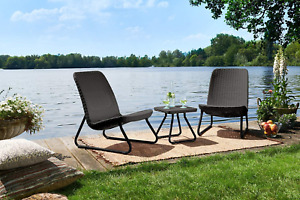 Dark Grey 3 piece patio set Resin Wicker, Furniture Set w/ Side Table and Chairs