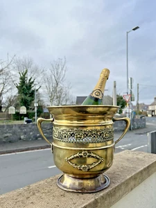ANTIQUE c1880 ART NOUVEAU ROCOCO REGENCY BRASS CHAMPAGNE PEDESTAL ICE BUCKET AF - Picture 1 of 24