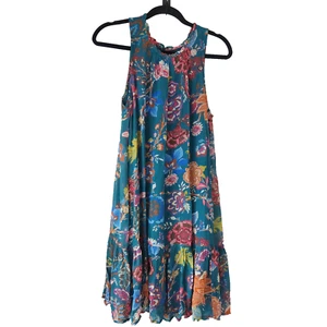 Vestido túnica con volantes Anthropologie Natalie verde azulado floral cambio sin mangas talla M - Imagen 1 de 10