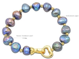 black 8-9 mm Natural baroque cultured freshwater pearl Bracelets 7.5" - Picture 1 of 1