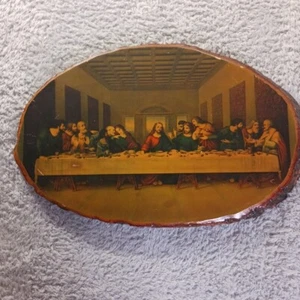 The Last Supper Laquered Wood Wall Art Religious Rustic Home Decor Litho 18x11 - Picture 1 of 12