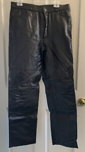 Vintage Mens Leather Pants Black, Club Pelle, Size 34 Waist