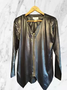 Vintage 80's 90’s RETRO Black Faux Leather Long Sleeve Top Light Jacket Size 8 - Picture 1 of 5