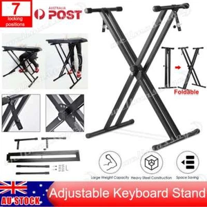 Folding Double Braced X Style Music Piano Keyboard Stand Adjustable Height Metal - Picture 1 of 12