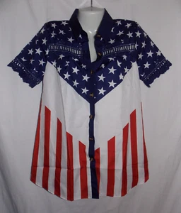 Blusa roja blanca azul diseño bandera de Estados Unidos botón damas mediana - Imagen 1 de 8