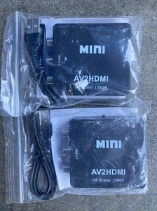 2 Pack Of 2-1080p Mini AV2HDMI Adapter Deluxe Computer Cable Up Scaler 1080P - Picture 1 of 2