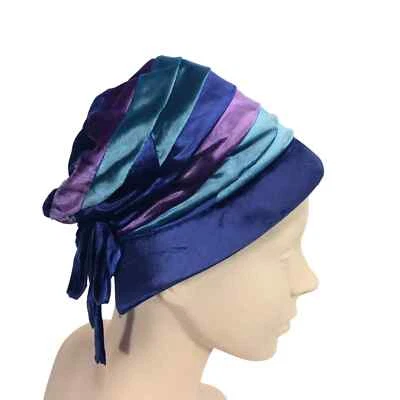 Винтажный бархат сутулиться шляпа AMY Нью-Йорк маленький поля Cloche с бантом синий фиолетовый  - Изображение 1 из 4