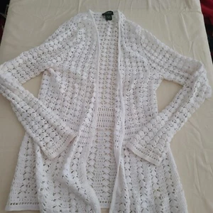 Eddie Bauer Hand-Crocheted White Womens Sweater Cardigan Size L Large - Picture 1 of 3