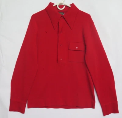 Vtg Sir Pendleton Mens 70s Red Zephyr Wool Sz M Red Pullover Shirt Holes Flaws - Image 1 of 4