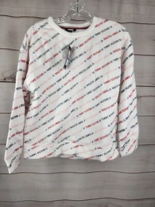 Tommy Hilfiger Girls' Big Fleece Pullover Crewneck White Red Blue M 8/10 #B69 - Picture 1 of 6