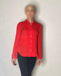 Vermillion Red Career Shirt Blouse Secretary Button Up Long Sleeve Shirt - Bild 1 von 7