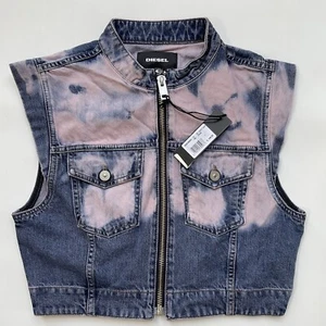 $248 Diesel Women’s De-Vesty Denim Jacket Tie Dye Blue Wash Full Zip Size L - Picture 1 of 3