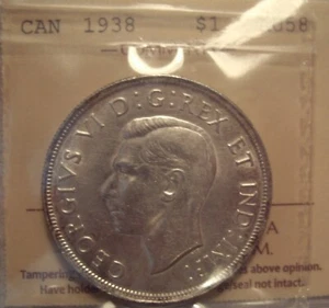 Canada George VI 1938 Silver Dollar - ICCS AU-58 (XCX 402) - Picture 1 of 3