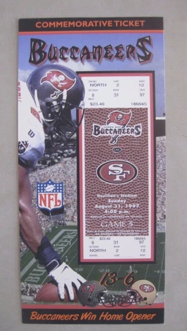 TAMPA BAY BUCCANEERS HOME OPENER WIN COMMEMORATIVE TICKET LE 4,833 OF 10,000 Cover