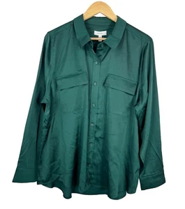 Equipment June Bug emerald Satin classic Signature Blouse 90s preppy - Picture 1 of 9