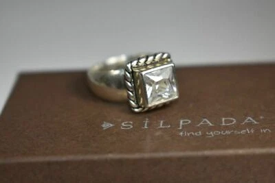 Silpada Elizabeth 925 Sterling Silver CZ Square Cubic Zirconia Ring Size 9 R0836 - Image 1 of 4