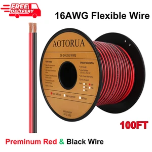 100 Feet 16/2 Gauge Red Black Cable Hookup Electrical Wire, 16AWG, 2 Conductor - Picture 1 of 6