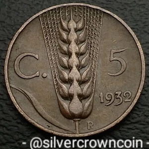 Italy 5 Centesimi 1932 R. KM#59. Five Cents coin. Vittorio Emanuele lll. Wheat. - Picture 1 of 7