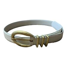 Liz Claiborne Leather Belt Womens Large White Gold Tone Buckle D Rings