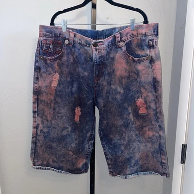 True Religion Billy Big T 短裤男式 42 粉色牛仔苦恼美国 — 第 1/4 张图片