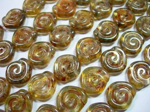 24 -8mm  Clear  Picasso Snail Shell Swirl Spiral Coin Czech Glass Beads - Picture 1 of 4