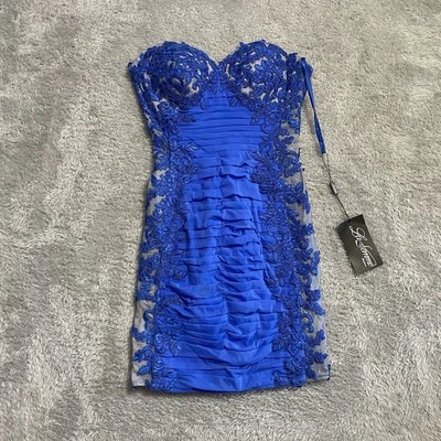 La Femme Dress Womens Size 0 Ruched Strapless Fitted Formal Dress Electric Blue - Image 1 of 4