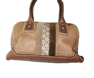 COACH HAMPTONS CAMEL TAN LEATHER STRIPE LARGE CARRYALL BUSINESS TOTE BAG - Picture 1 of 13