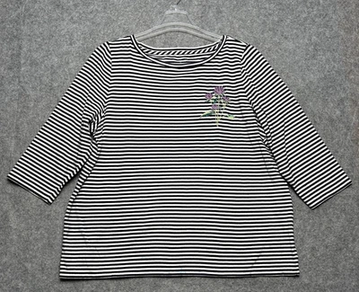 Женская рубашка Talbots 2X в черно-белую полоску с цветочной вышивкой бисером удобный топ *ДЕФЕКТ - Изображение 1 из 4