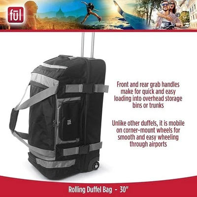 FUL Rig 30 Inch Rolling Duffel Bag, Travel Luggage with Wheels, 30", Black - Image 1 of 4