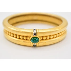 Brazalete Brazalete Cabujón Givenchy Vintage Cristal Verde Grueso Cepillado Oro Bin6 - Imagen 1 de 12