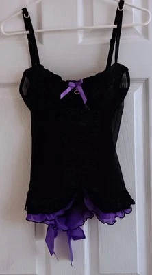 Coquette Women Babydoll L Black Chemise Beaded Sheer Lace Lingerie Slip Dress - Image 1 of 4