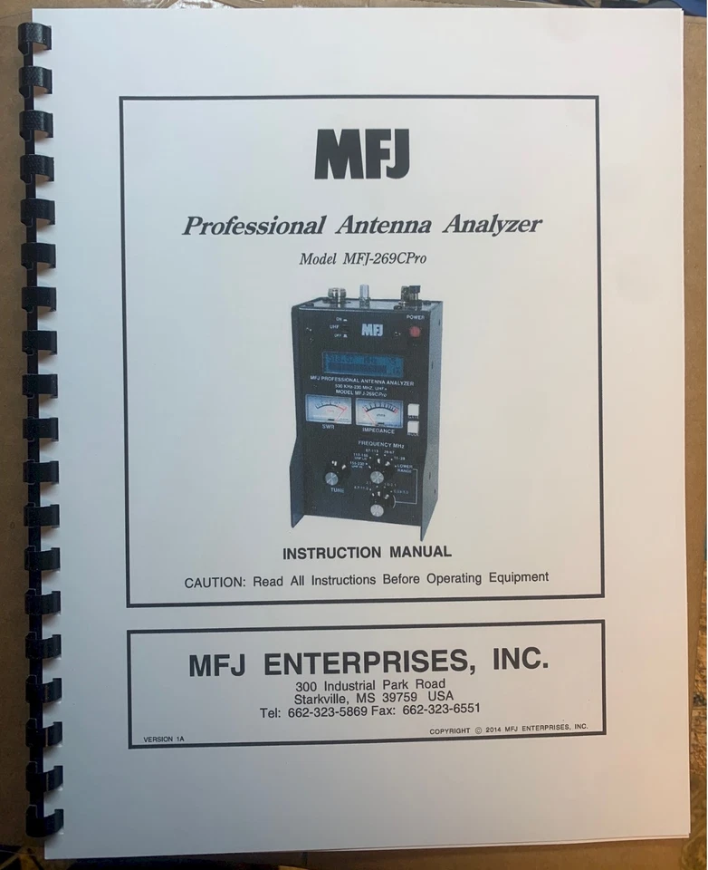 MFJ-269CPro Comb Bound Instruction Manual High Quality, Plastic Covers FREE SHIP - Image 1 of 1