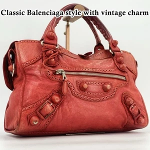 Balenciaga Giant Brogue Covered City Shoulder Red Leather w Mirror/Strap/Rare - Bild 1 von 15