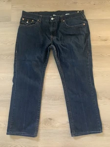 Men’s True Religion Straight Fit Jeans Size 42X31 Denim Dark Wash Flap Pockets - Picture 1 of 18