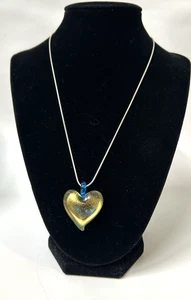Blau & Gold Murano Glas Herz Anhänger an Sterling Silber Kette gemarkt - Bild 1 von 6