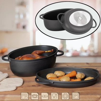 Aluguss Gänsebräter Bratentopf Schmortopf Auflaufform mit Deckel 39x25x18cm - Bild 1 von 4