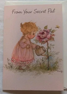 Unused Vintage MARY HAMILTON Hallmark Card for Secret Pal Cheery Hello Pink Rose - Picture 1 of 5