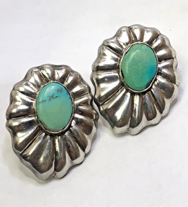 Signed 925 Sterling Silver Turquoise Clip on Earrings - Picture 1 of 11