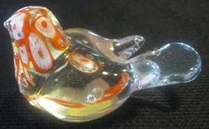 CLARO CLARO-NARANJA-BLANCO SOPLADO A MANO VIDRIO PÁJARO 3.5" LARGO - Imagen 1 de 2