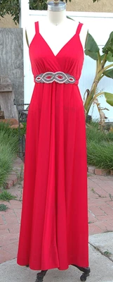 Vestido de Cóctel Vintage Años 80 Lilli Rubin Largo Rojo Sin Mangas Borde con Cuentas 12 Cuello en V Foto 1 de 4