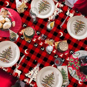 4er Pack Rechteck Tischdecke Einweg Bezug Weihnachten Kariert Büffel Karo - Bild 1 von 8