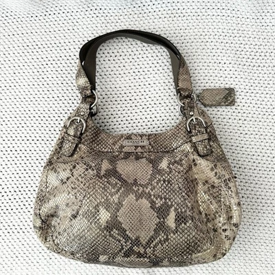 Coach Maggie Python Madison Embossed Leather Beige Grey Snake Shoulder Bag Hobo - Image 1 of 4