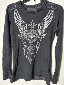 Affliction Live Fast Raglan Shirt Womens  Thin Double Sided Stitching Distressed - Picture 1 of 4