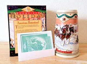 Tazza birra natalizia Budweiser Holiday Stein American Homestead 1996 da collezione - Foto 1 di 8