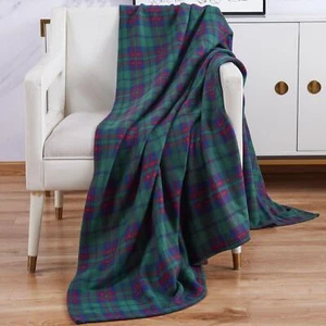 Green Check Fleece Blanket Soft Warm Single Double King Tartan Sofa Throw Bed - Picture 1 of 20