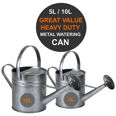 Galvanised Metal Watering Can Long Reach Steel Rose Garden Plant 10L/5L - Image 1 of 4