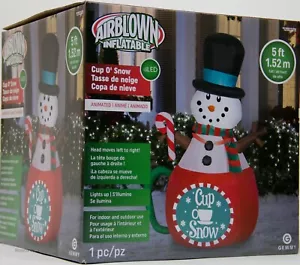 Christmas Gemmy 5 ft Animated Snowman Cup O' Snow Airblown Inflatable NIB - Picture 1 of 2