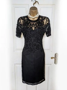 ASOS Black Bead Embellished Mesh Cocktail Dress, Size 8 - BNWT - Picture 1 of 10